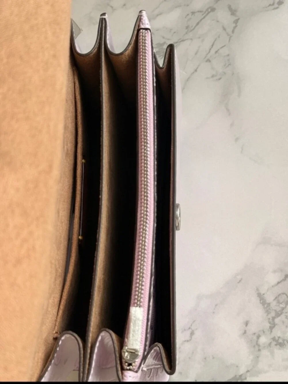 Coach Klare Crossbody In Signature Leather Silver/Light Violet and wallet